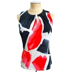 Calvin Klein Brush Stroke Pleated Neck Sleeveless Cami Blouse